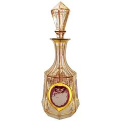 Old 'Moser' Hand-Cut and Engraved Ruby Overlay Ecclesiastical Decanter