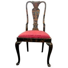 Antique English Chinoiserie Lacquer Beech Queen Anne Style Side Chair