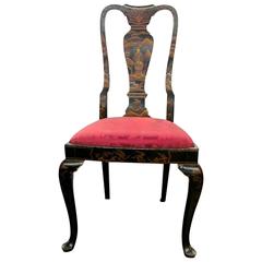 Antique English Chinoiserie Lacquer Beech Queen Anne Style Side Chair 1