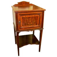Antique English Marquetry Inlaid Mahogany Bedside or Pot Cupboard