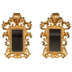 Pair of Antique Italian Baroque Giltwood Mirrors, circa 1900