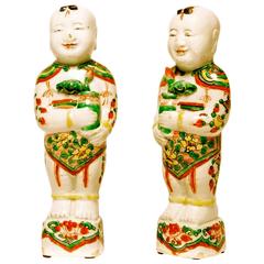 Fine Pair of Chinese Famille Verte Porcelain Hoho Figures