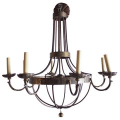 Pair of English Wrought Iron and Bronze Eight-Light Chandelier
