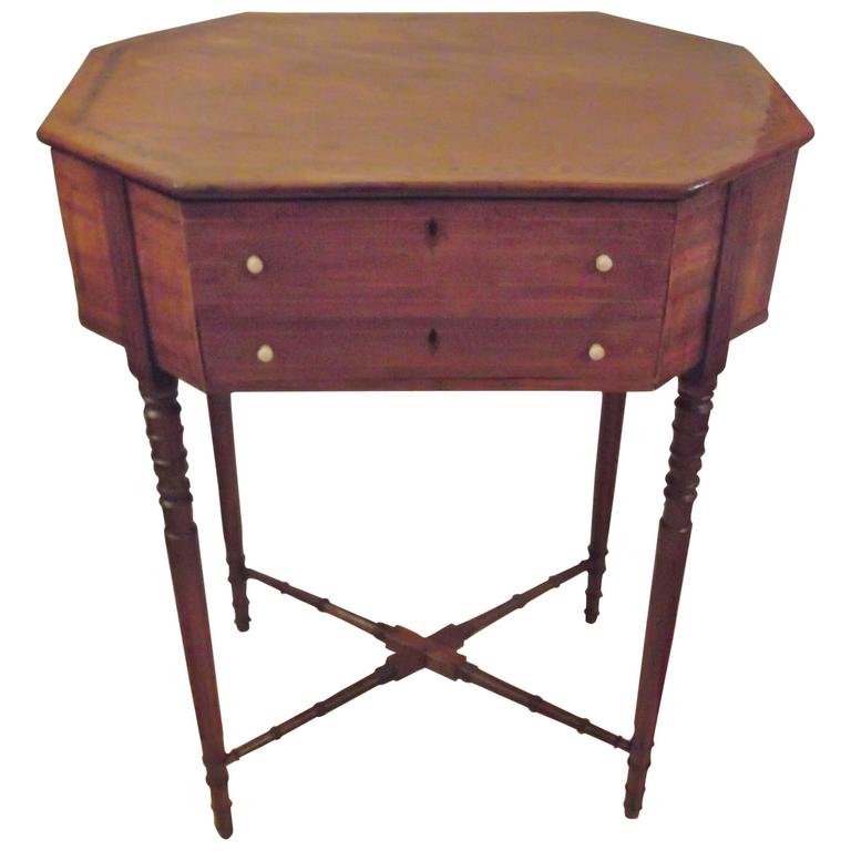 Antique English Flip Top Sewing Work Side Table at 1stDibs