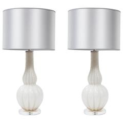 Pair of White Murano Glass Lamps