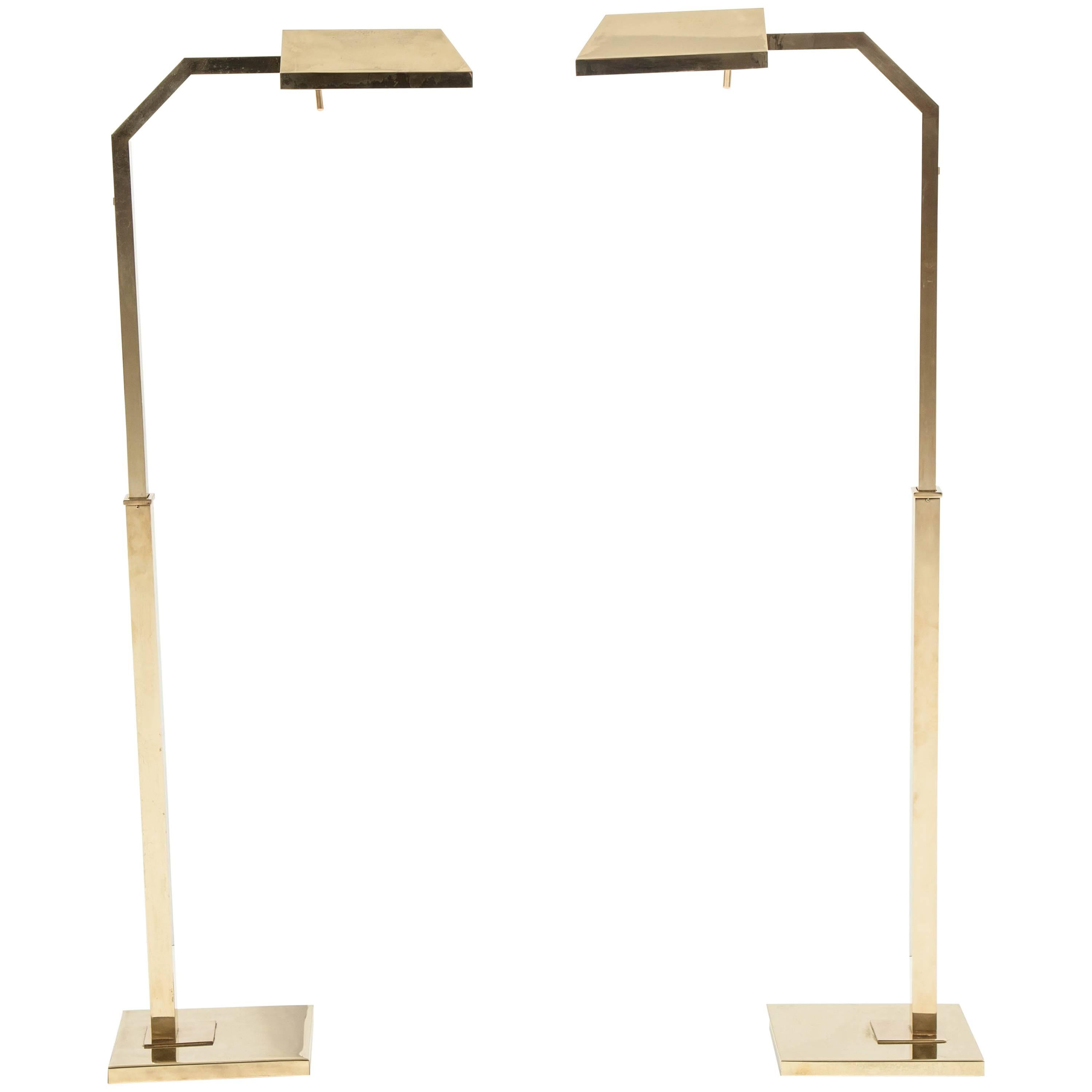 Pair of Italian Brass Adjustable Height Reading Lamps