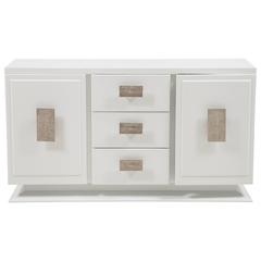Mid-Century White Lacquered Cabinet with Magnificent Bronze Hardware Mid-Century White Lacquered Cabinet with Magnificent Bronze Hardware