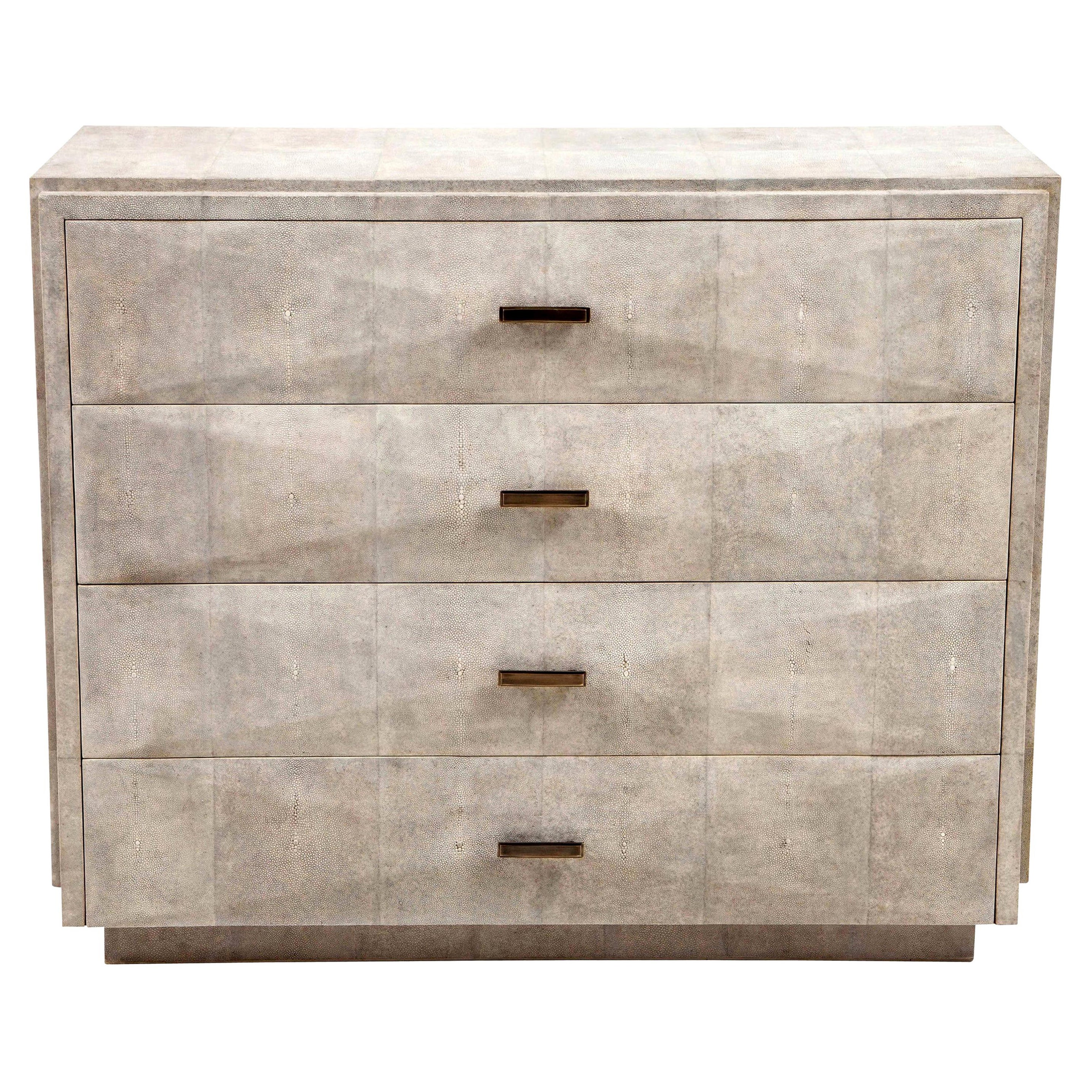 Shagreen Dresser with Brass Handles, Cream, Contemporary, Art Deco Style, Large