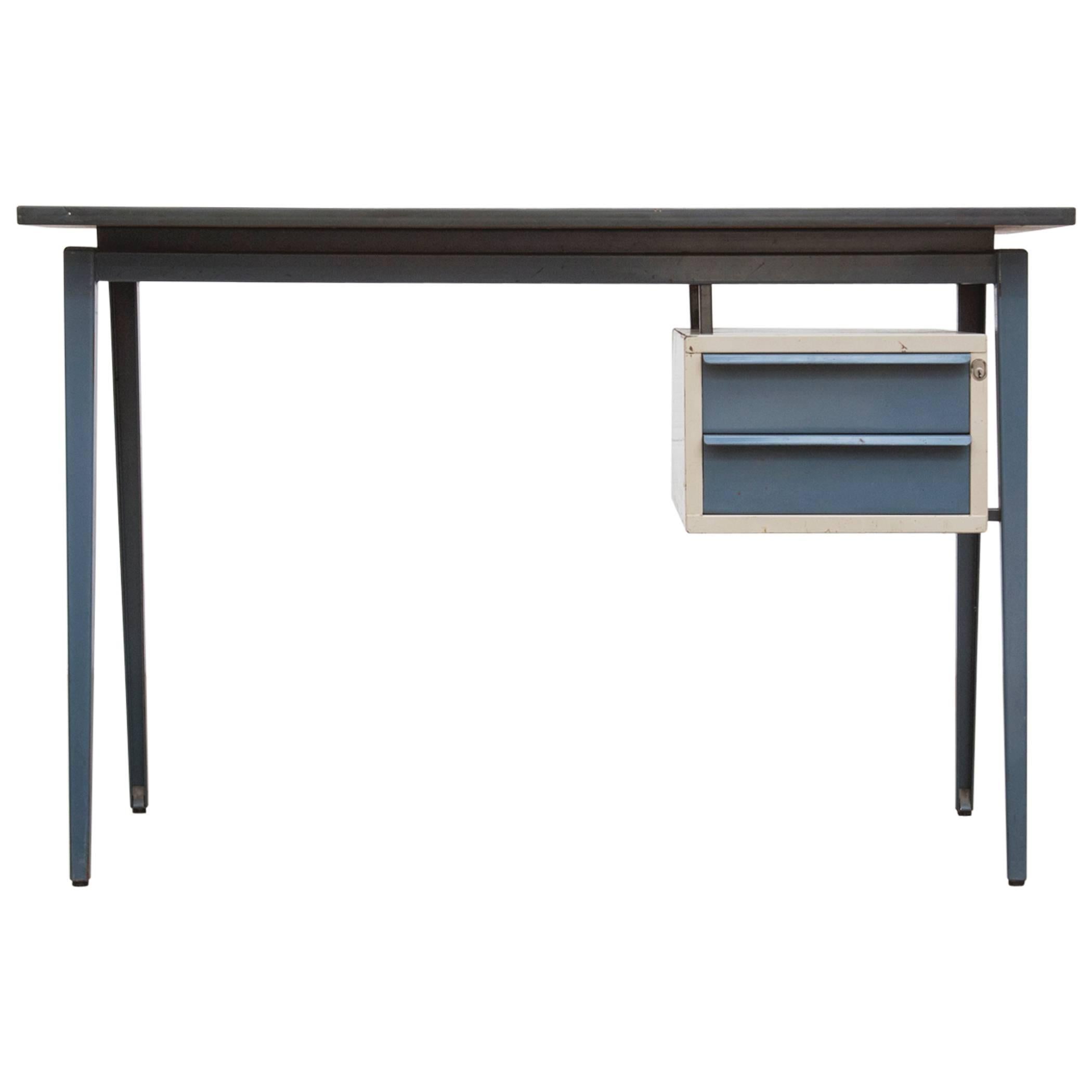 Friso Kramer Style 1950s Metal Desk with Prouve Legs