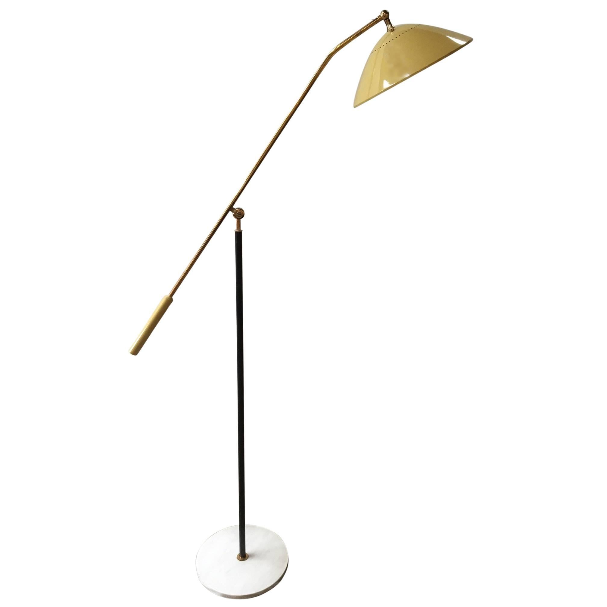 Adjustable Stilnovo Painted Enamel and Brass Italian Floor Lamp