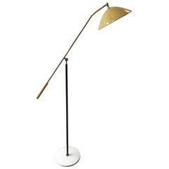 Adjustable Stilnovo Painted Enamel and Brass Italian Floor Lamp