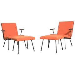 Pair of Wim Rietveld No. 9 Lounge Chairs with Ottomans for Gispen