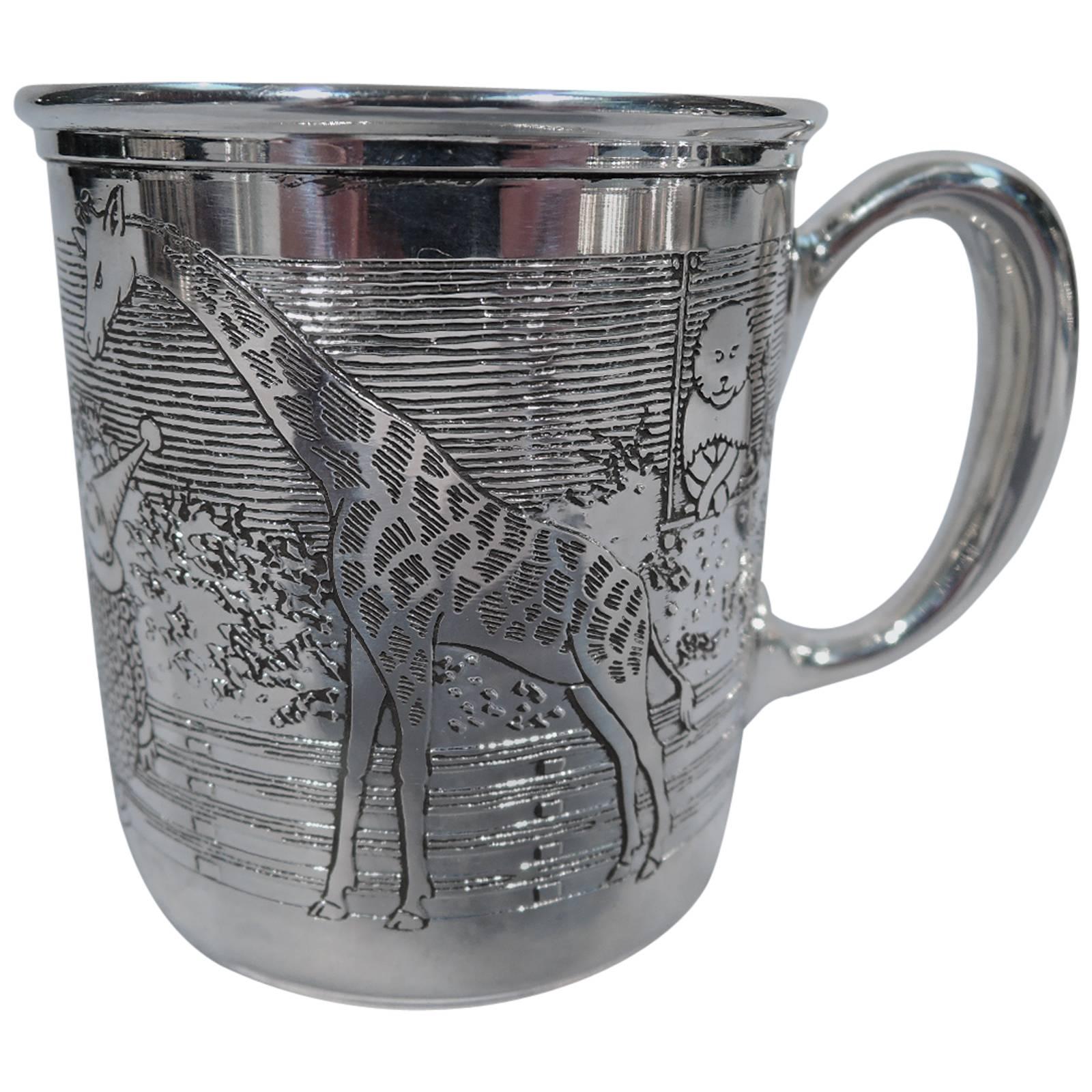 Antique Sterling Silver Baby Cup with Circus Animals