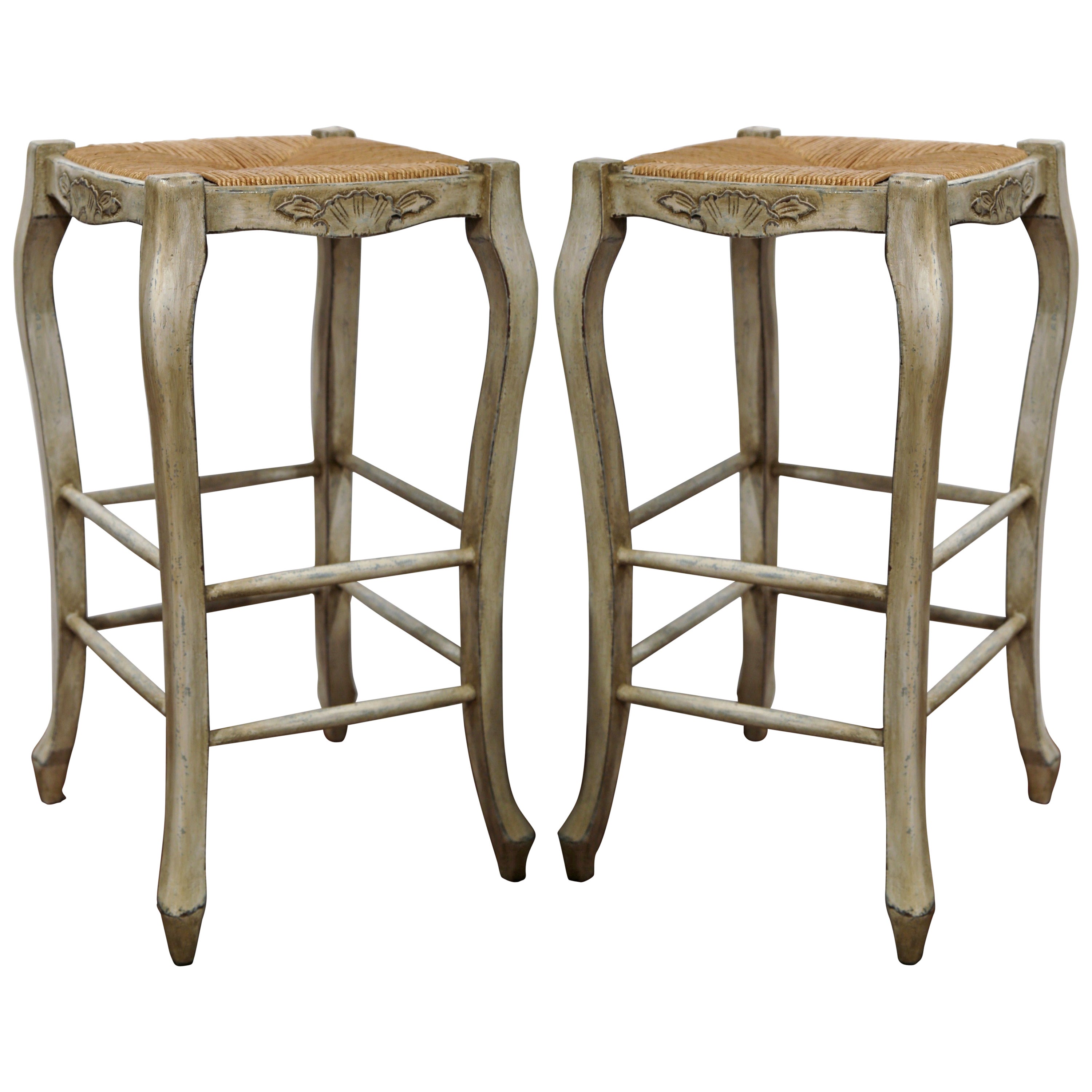 Four Wrought Iron Frame Bamboo With Upholstered Seat Bar Stools Four Wrought Iron Frame Bamboo With Upholstered Seat Bar Stools