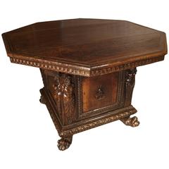 Period High Renaissance Walnut Wood Octagonal Center Table from Northern Italy, 