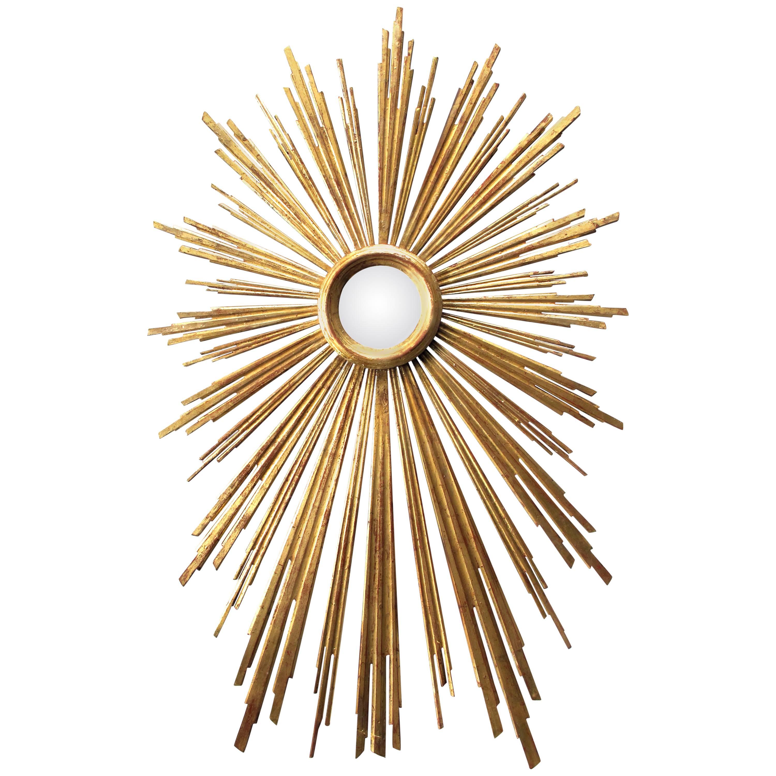 Large and Vibrant Italian Giltwood Starburst Mirror with Radiating Spokes