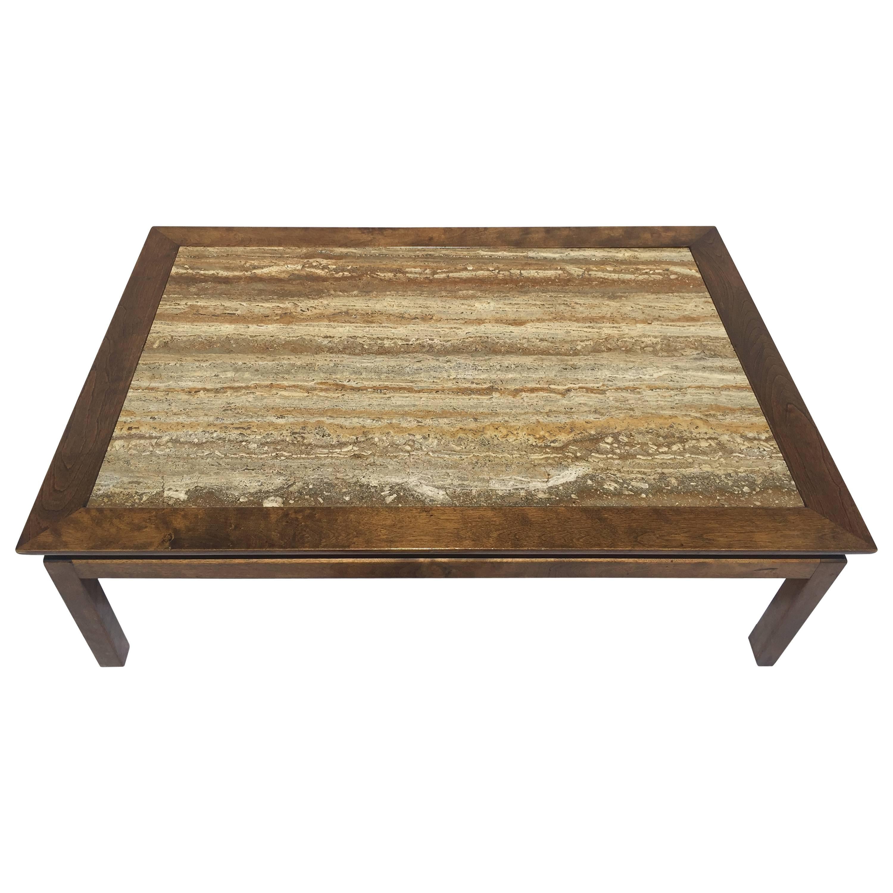 Mid-Century Cal Mode/Monteverdi Young Travertine Marble and Wood Coffee Table