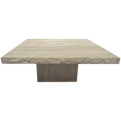 Monumentally Awesome Italian Travertine Marble Slab Coffee Table with Rough Edge