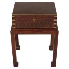 Indian Brass-Inlaid Hardwood Box on Later Stand