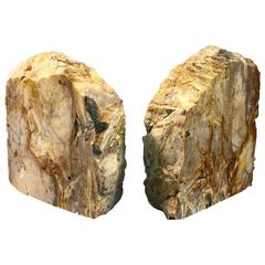 Pair of Extra Large Italian Bookends in Petrified Stone and Marble