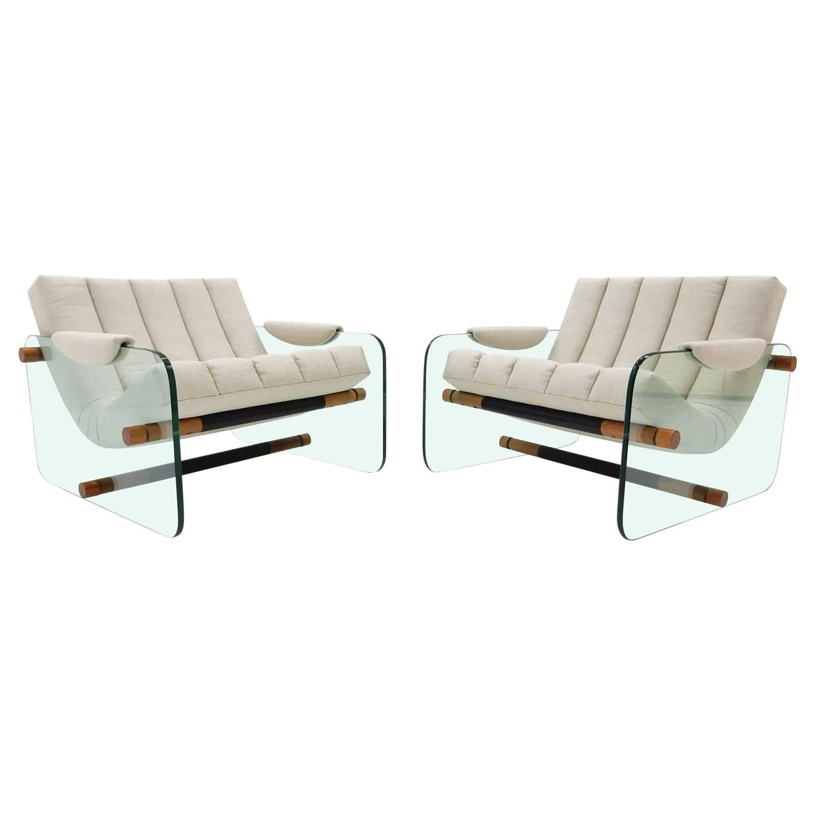 Italian Glass Lounge Chairs Pair, in the style of Fabio Lenci, circa 1970