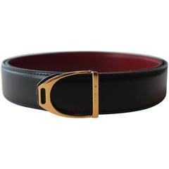Hermès Belt Reversible Black/Red with Gold Buckle