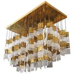 Large Mid Century Murano Glass and Brass Chandelier.