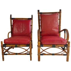 Vintage Pair of Rustic Deco Stick Wicker, Split Reed Chairs Attributed to Ypsilanti Reed