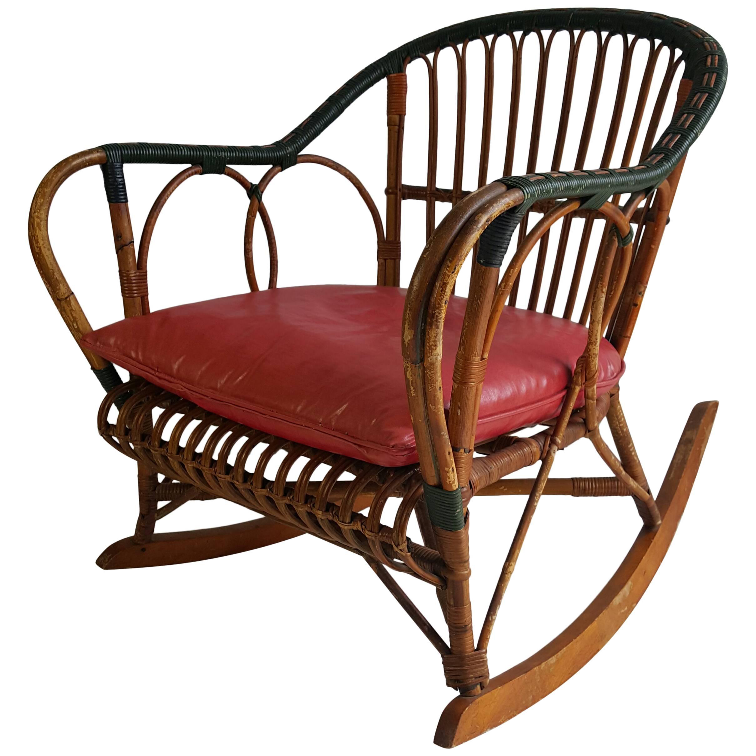 Unusual Stick Wicker, Split Reed Rocking Chair Ypsilanti Reed
