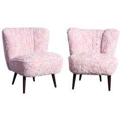 Vintage Pair of Cocktail Chairs Faux Fur