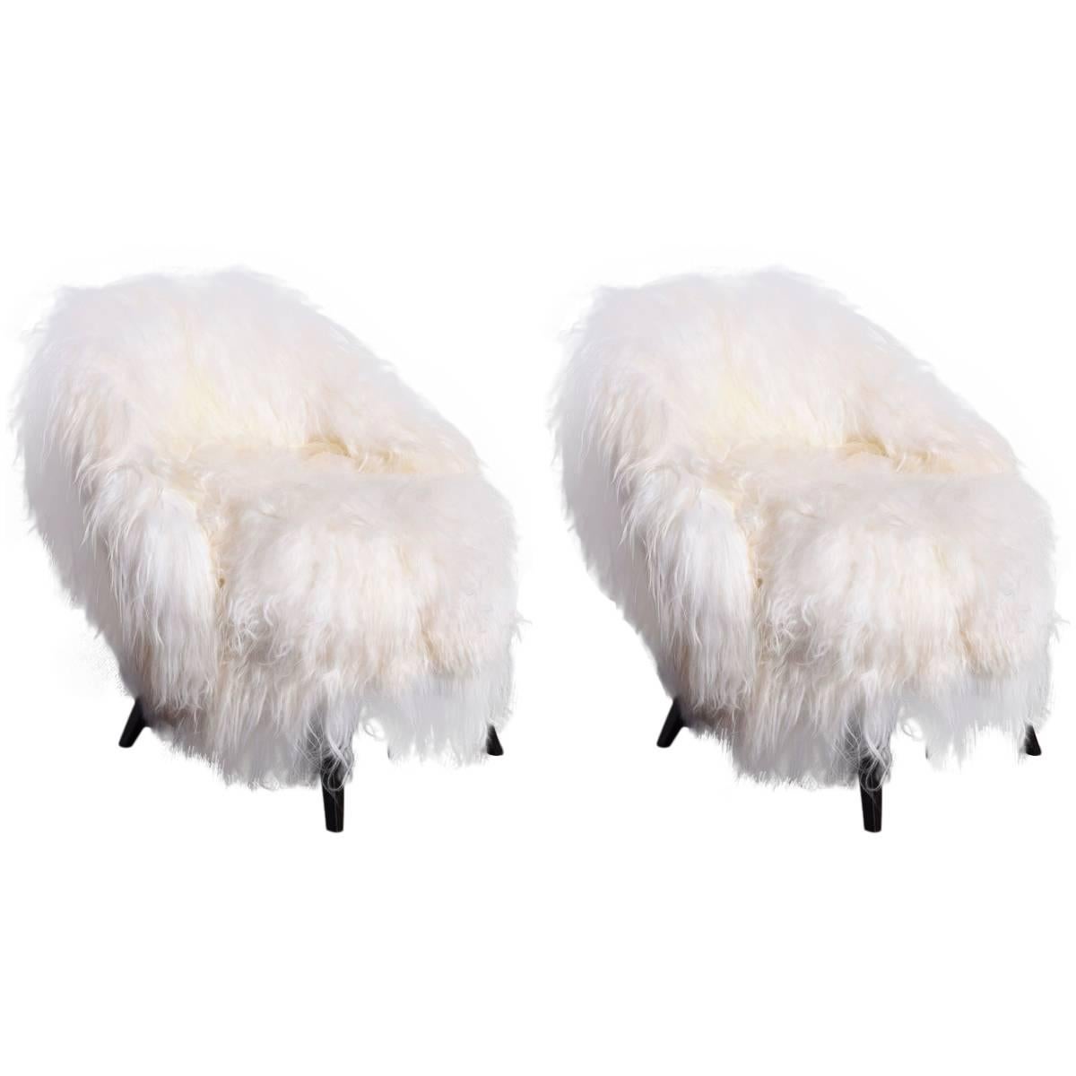Pair of 1960s Mongolian Lamb Fur Chairs