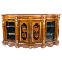 Antique Victorian Burr Walnut Marquetry Serpentine Credenza, circa 1860