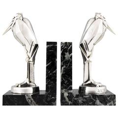 French Silvered Art Deco Marabou Bookends by Artus, 1930
