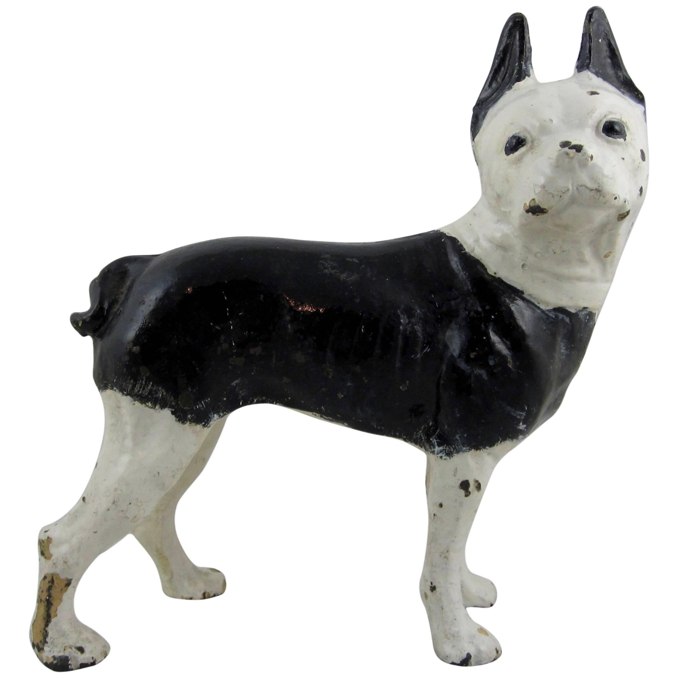 John Hubley Cast Iron Black and White Enameled French Bulldog Doorstop