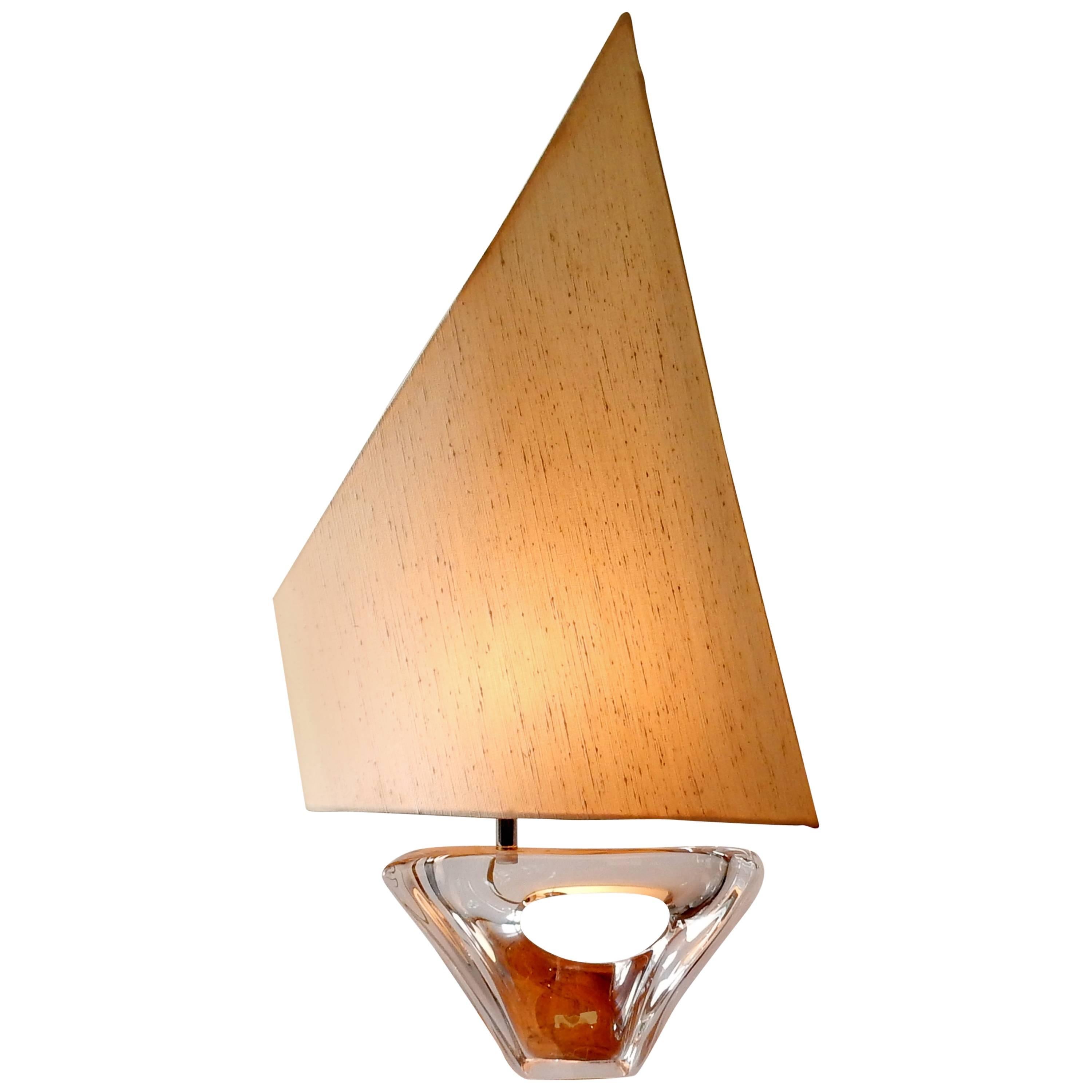 Sailboat Shaped Table Light by Daum, Signed and Labelled, France, 1950s