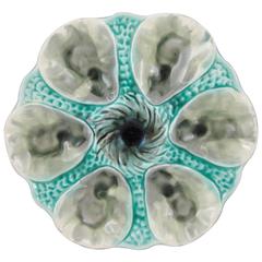 French Majolica Orchies Turquoise and Gray Six-Well Oyster Plate, circa 1890