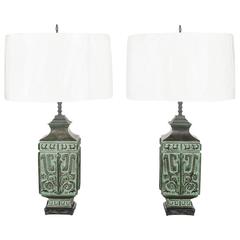 Pair of Bronze Table Lamps in the Manner of James Mont