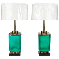 Stunning Pair of Ceramic and Brass Table Lamps by Stiffel