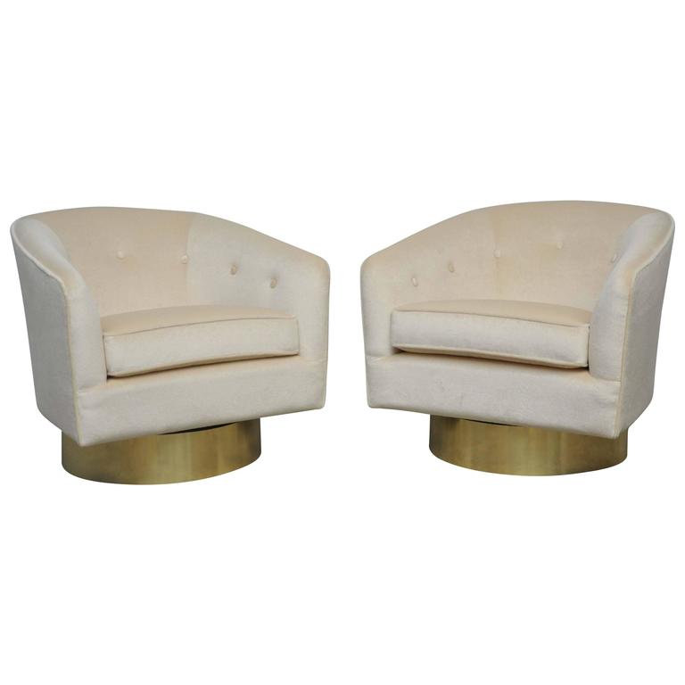 Milo Baughman Brass Base Swivel Chairs at 1stDibs