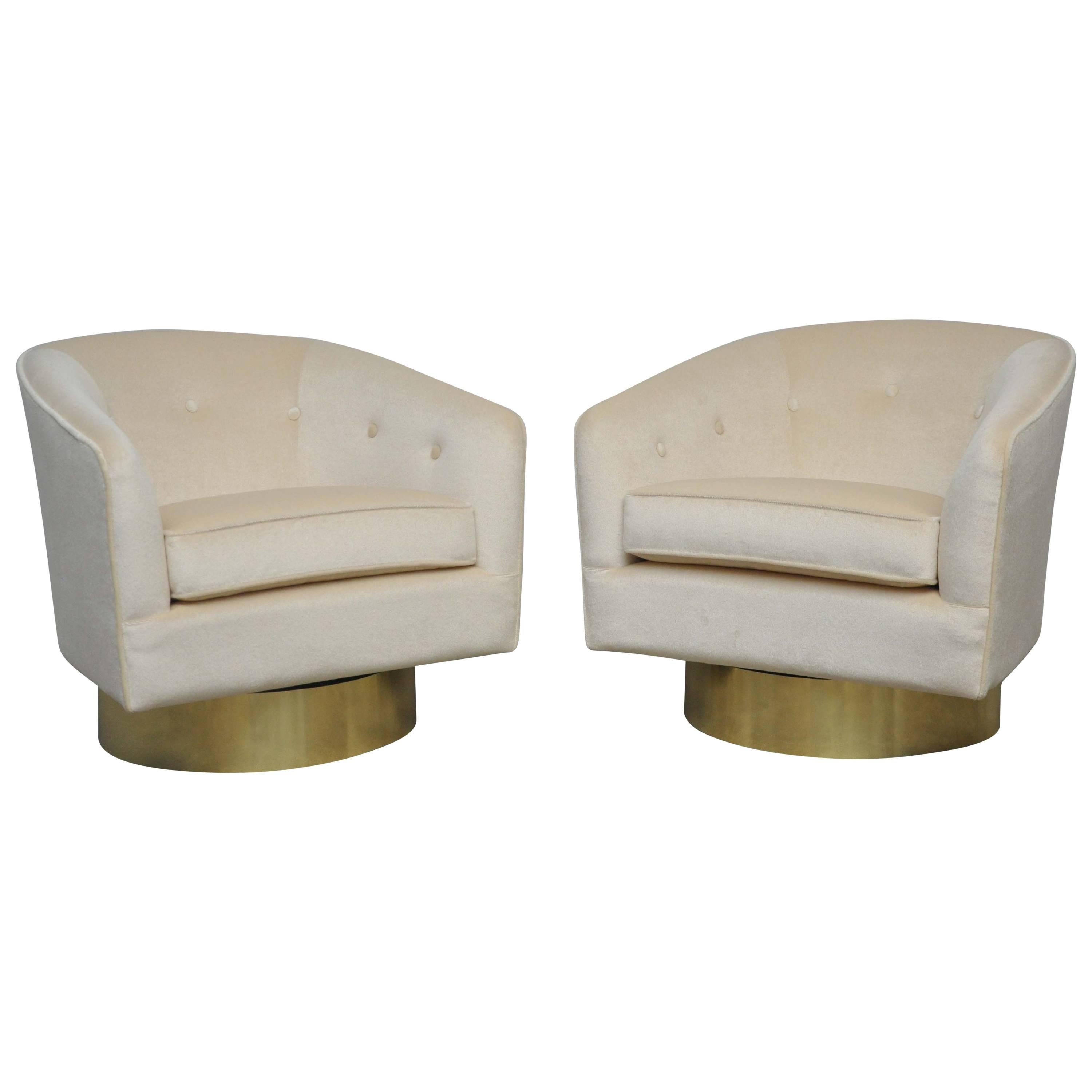 Milo Baughman Brass Base Swivel Chairs