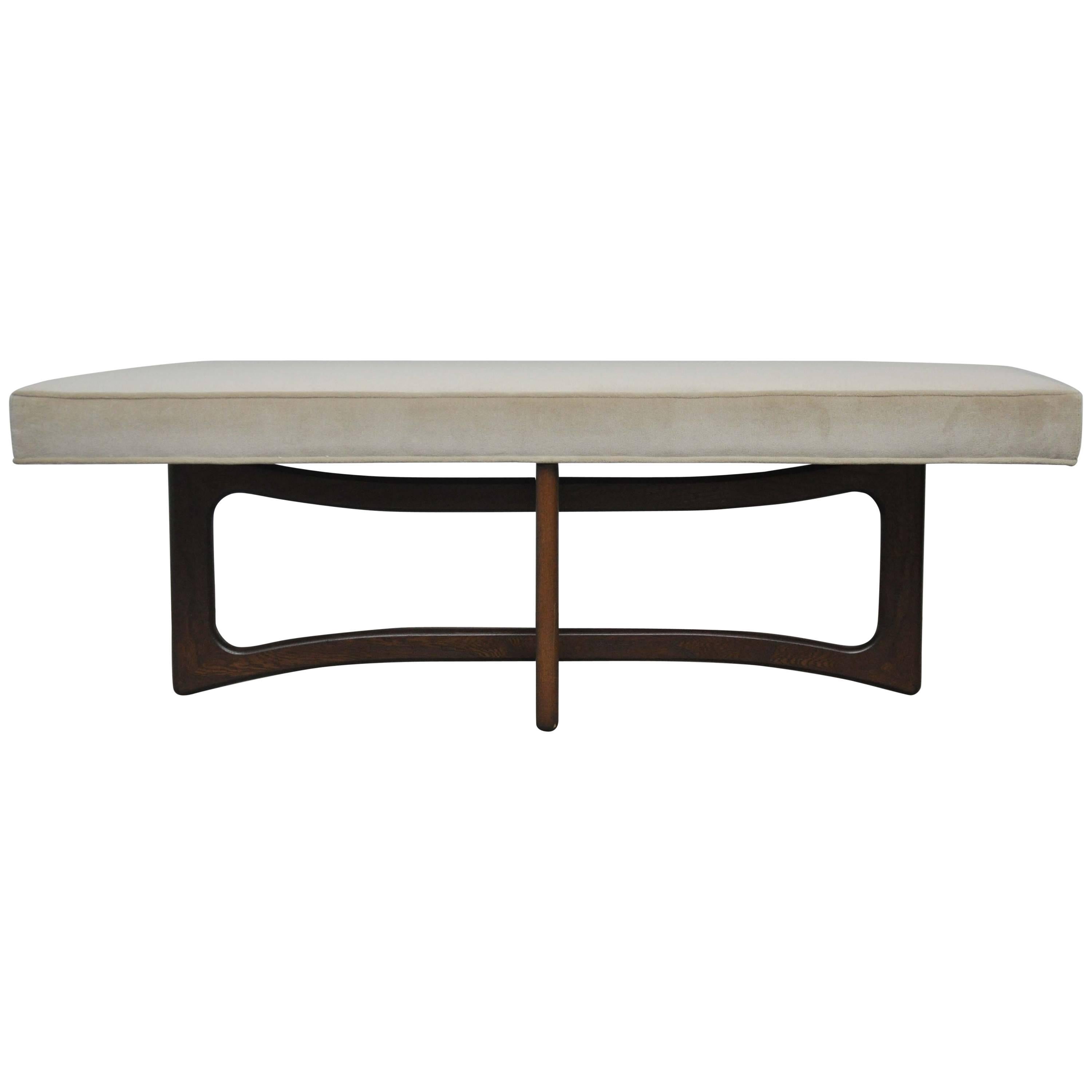 Mid-Century Sculptural Walnut Bench with Cream Upholstery