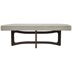 Mid-Century Sculptural Walnut Bench with Cream Upholstery