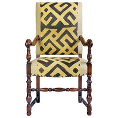 Antique 19th Century French Armchair in Kuba Cloth