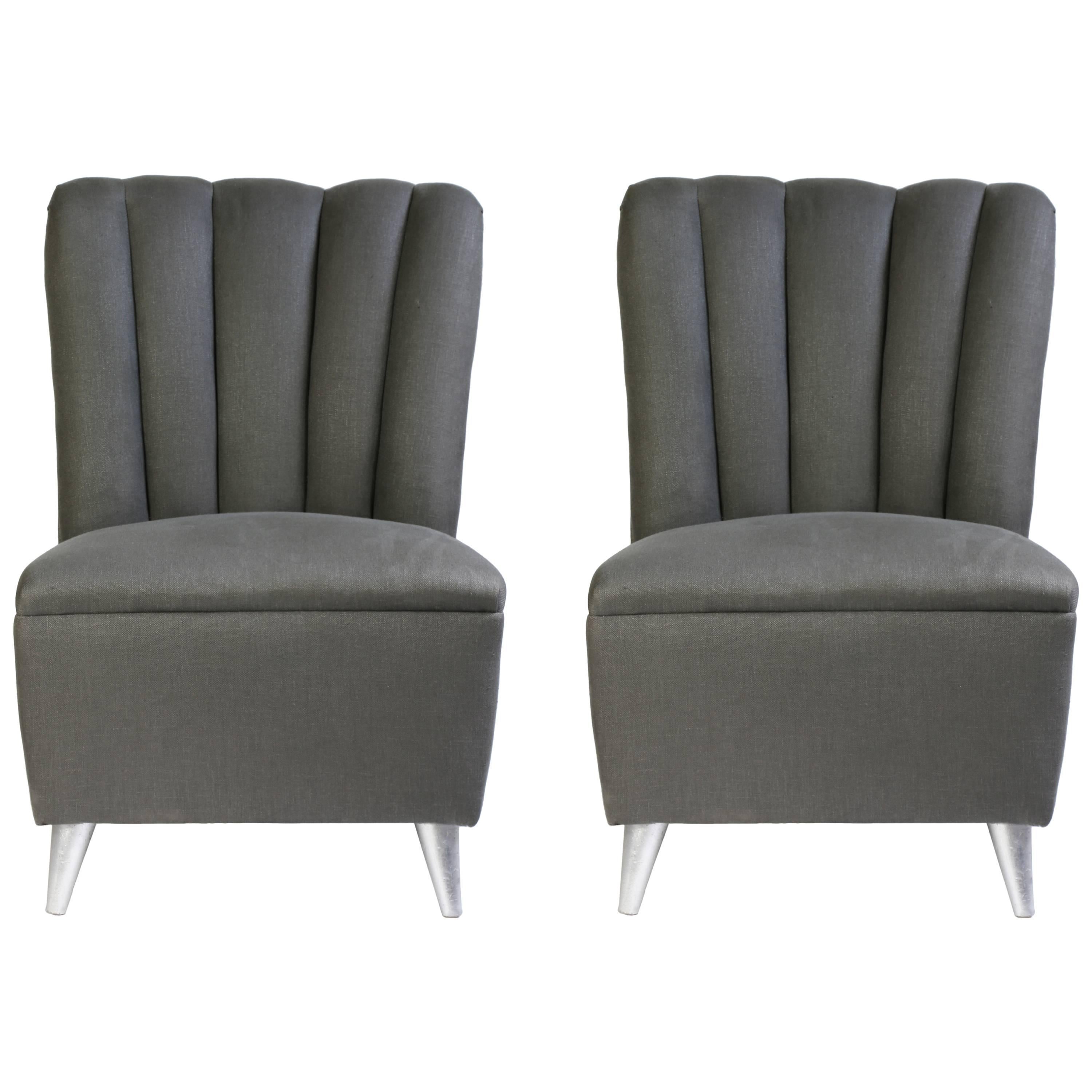 Pair of Italian Mid-Century Upholstered Small-Scale Chairs For Sale