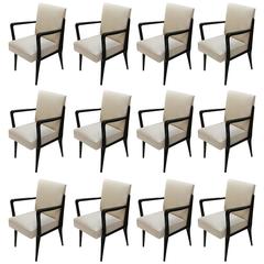 Set of 12 Black Lacquered Chairs by Consonni