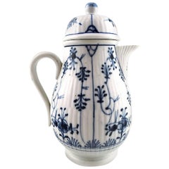 Antique German Blue Fluted Mocha Jug in Porcelain, 19th Century