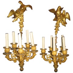 Pair of Superb Antique French Louis XVI Style Gilt Bronze Chandelier Sconces