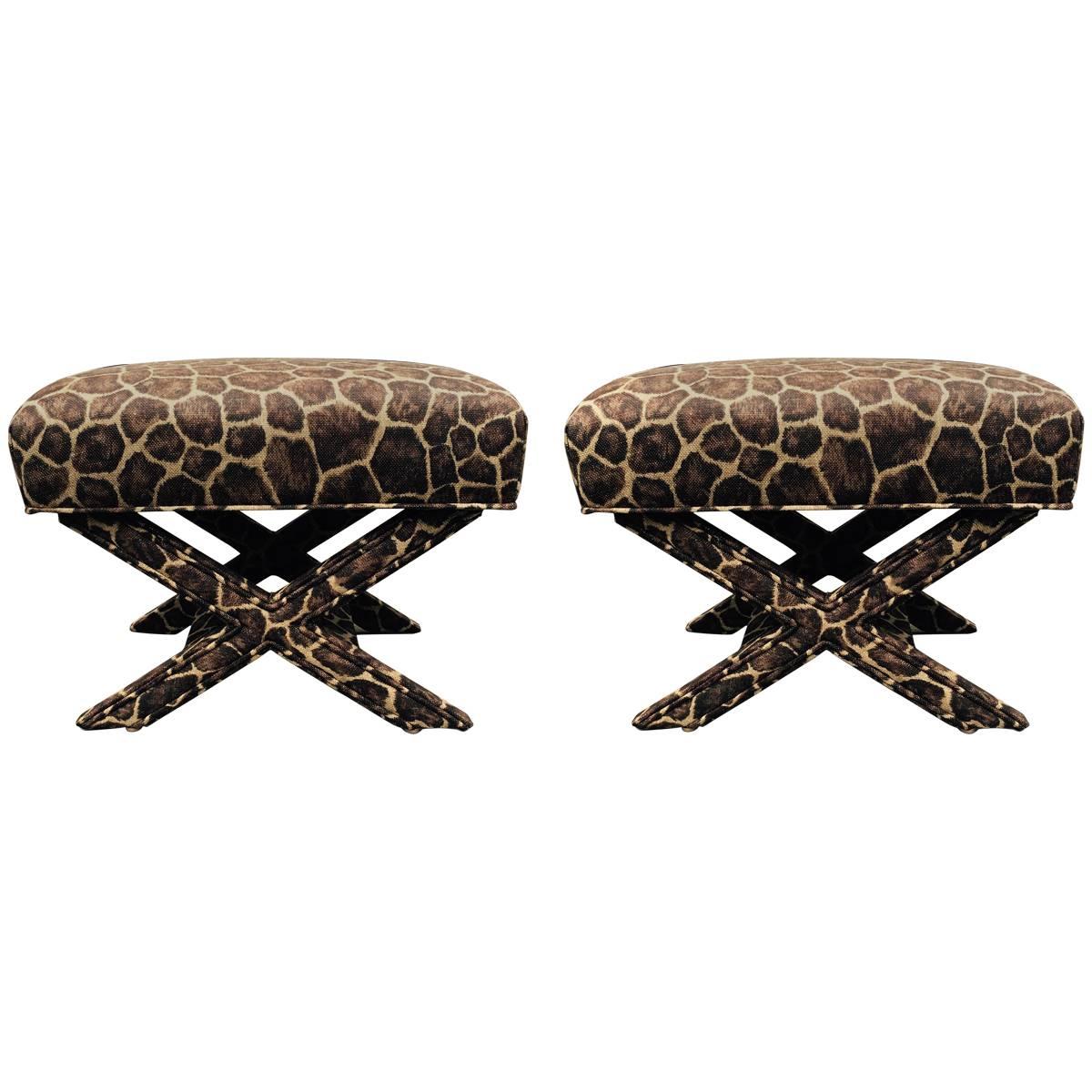 Classic Pair of Vintage "X" Form Bench Ottomans