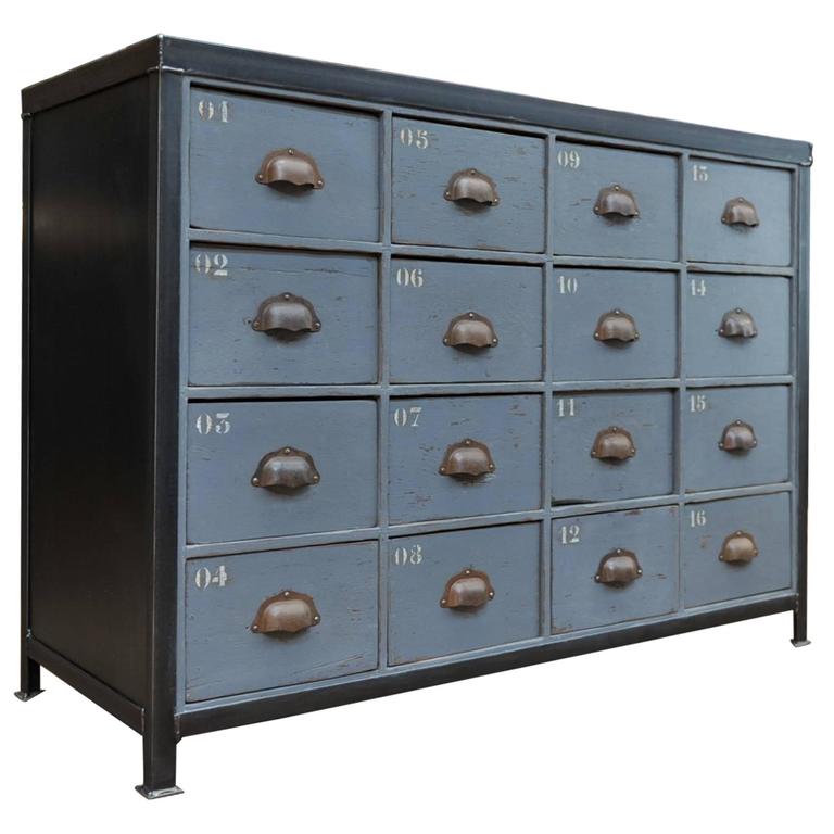 Pine Hardware Store Industrial Drawer Cabinet at 1stdibs