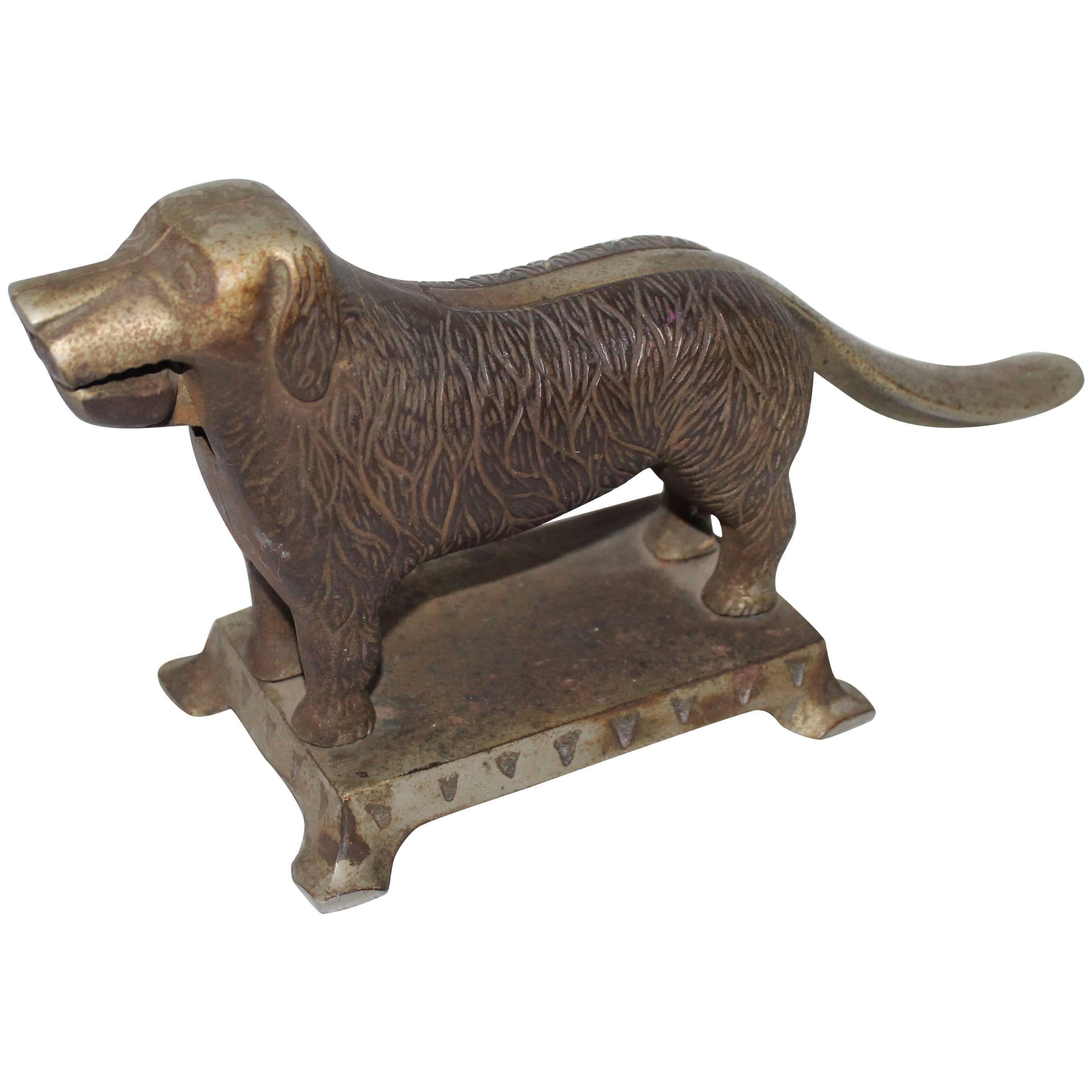 19th Century Cast Iron Signed Dog Nut Cracker